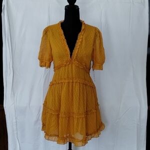 NWT Story On mustard mini dress w V neckline, ruffle SO CUTE!